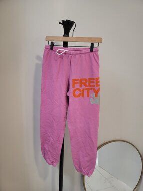 Free City Large Logo Sweatpants in Pink Juice/ Silver Size Xs